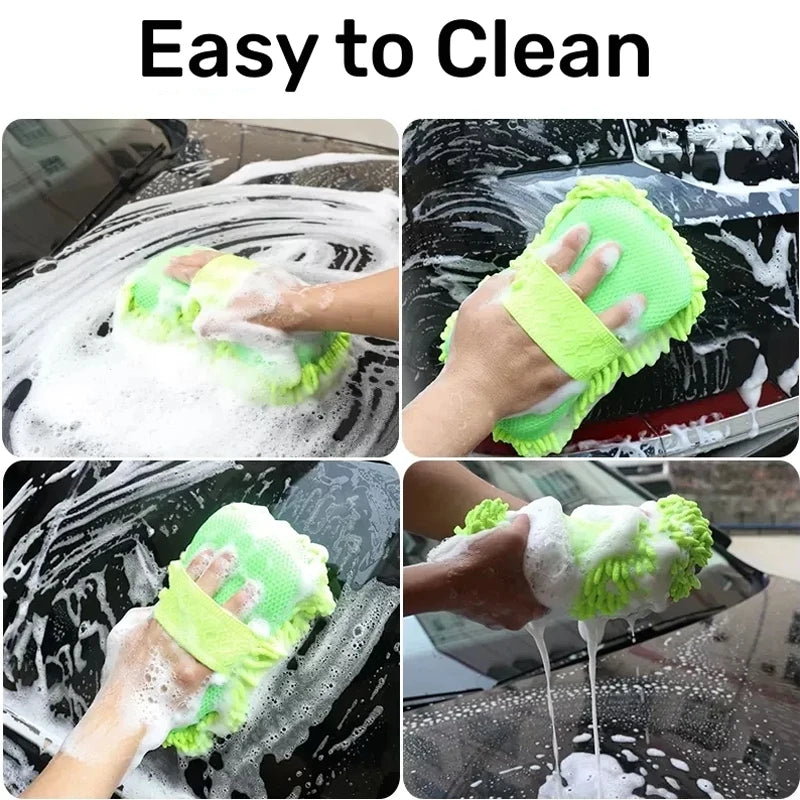 Microfiber Car Wash Sponge & Detailing Brush Set - Multiple Colors