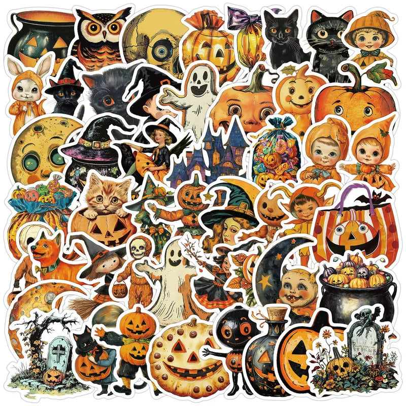 50PCS Nordic Style Waterproof Halloween Graffiti Stickers for Water Bottles & Skateboards