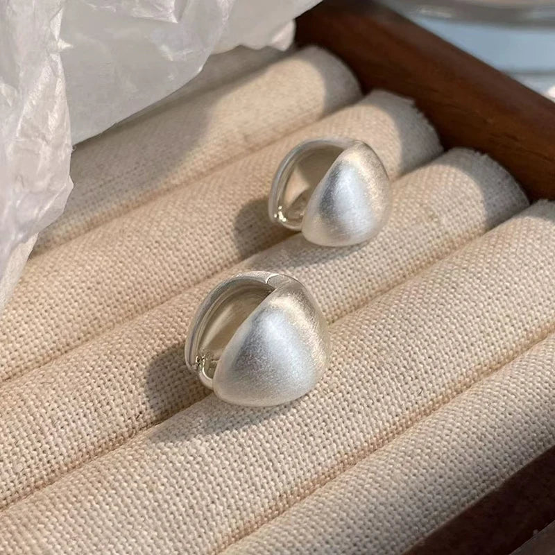 Silver Color Brushed Hoop Earrings for Women Minimalist Fashion Jewelry