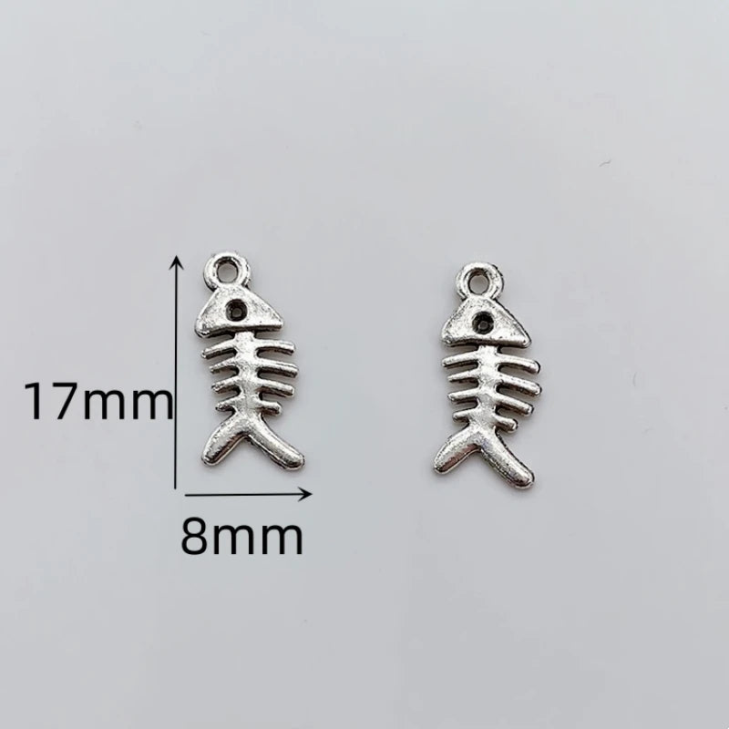 10Pcs Silver Fish Bone Pendant Charms for Jewelry Making DIY Accessories