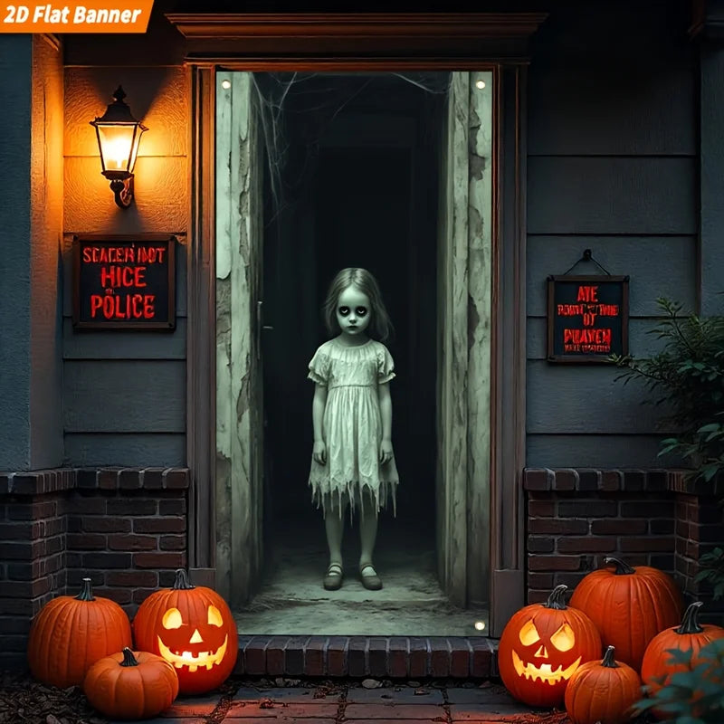 Halloween Ghost Girl Door Banner Flat Banner for Festive Decoration