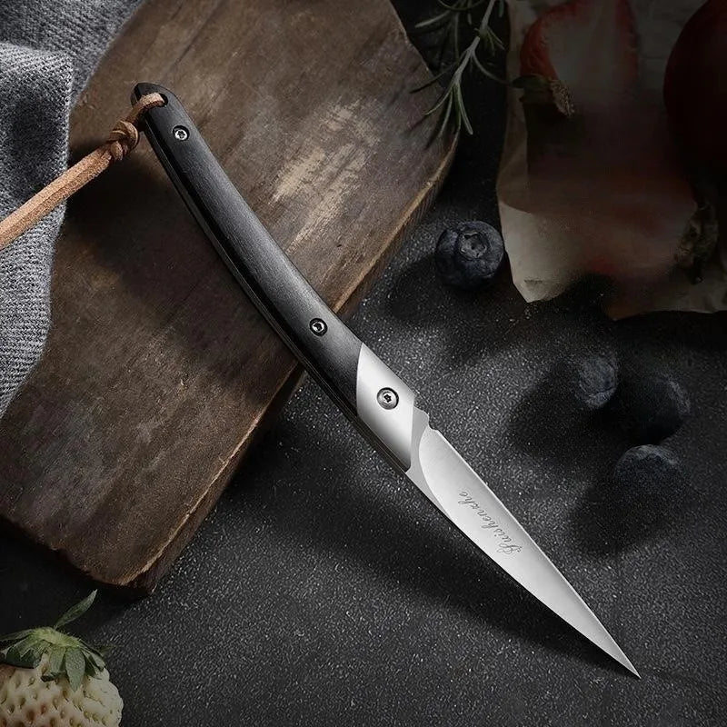 Foldable Fruit Knife with D2 Steel Blade and Ebony Handle - Portable Kitchen Tool