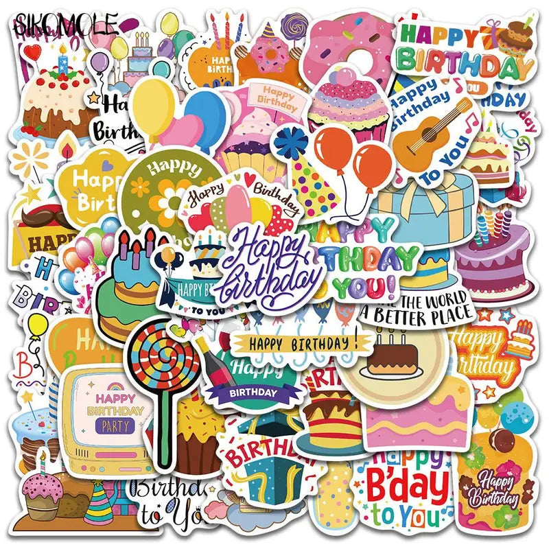 Kids Cartoon Happy Birthday Sticker Set - Graffiti, Kawaii, Toy DIY Decals, Multiple Colors