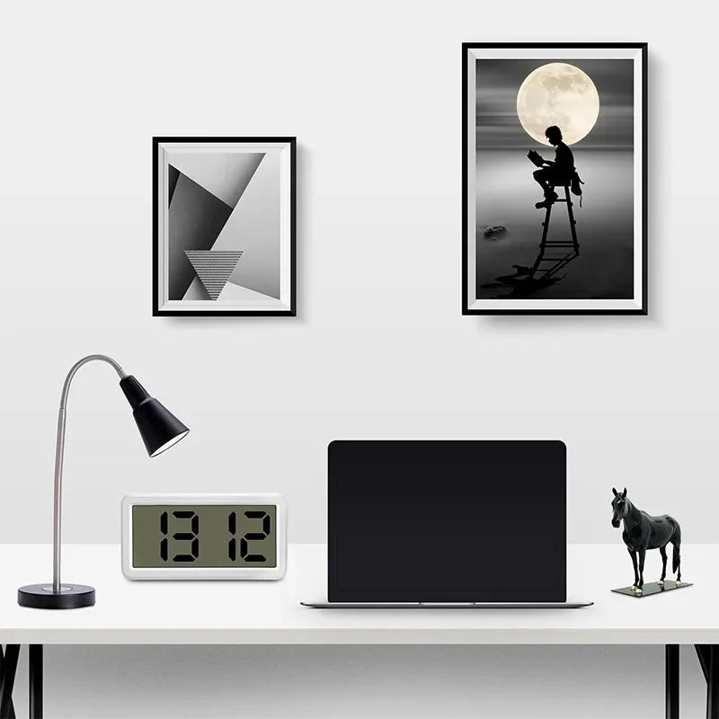 Digital Alarm Clock with Time & Date Display, Snooze Function, Wall-Mount LCD, Battery Powered