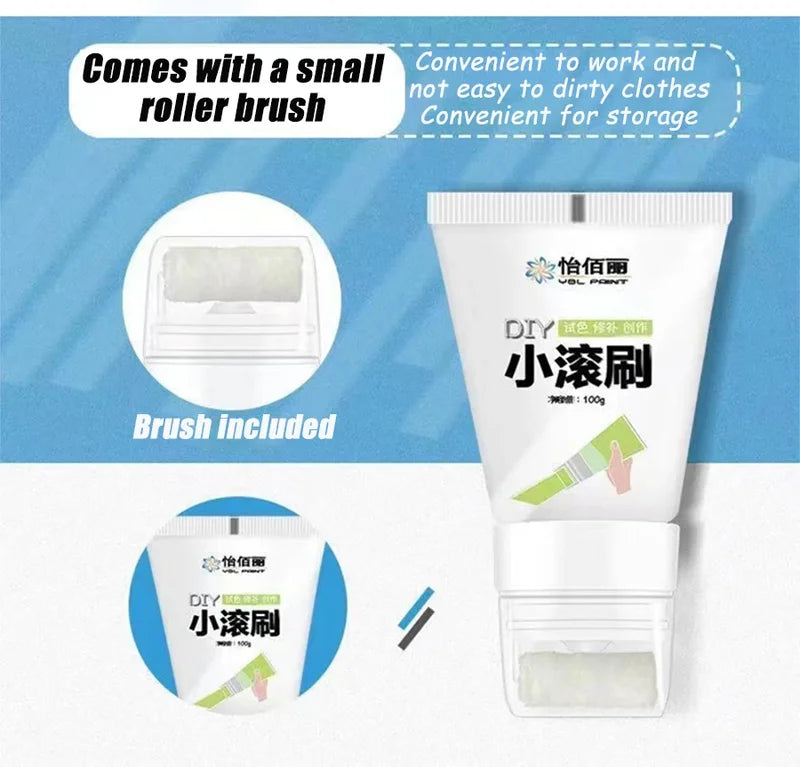 Interior Wall Repair Paint with Small Roller Brush - Quick Dry, Eco-Friendly, Strong Covering