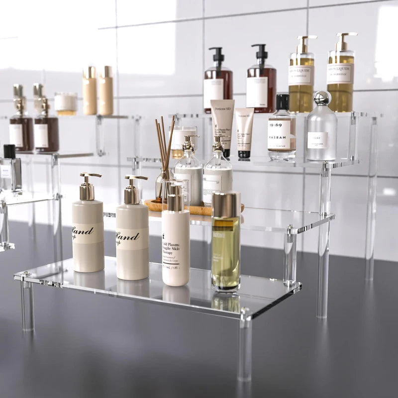 Acrylic Display Risers 2-5 Tiers Clear Stand for Perfumes, Jewelry, Desserts