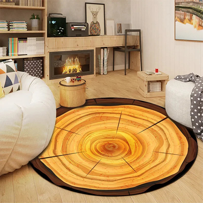 Round Tree Ring Print Chair Mat - Non-slip Floor Rug for Living Room & Kids Play
