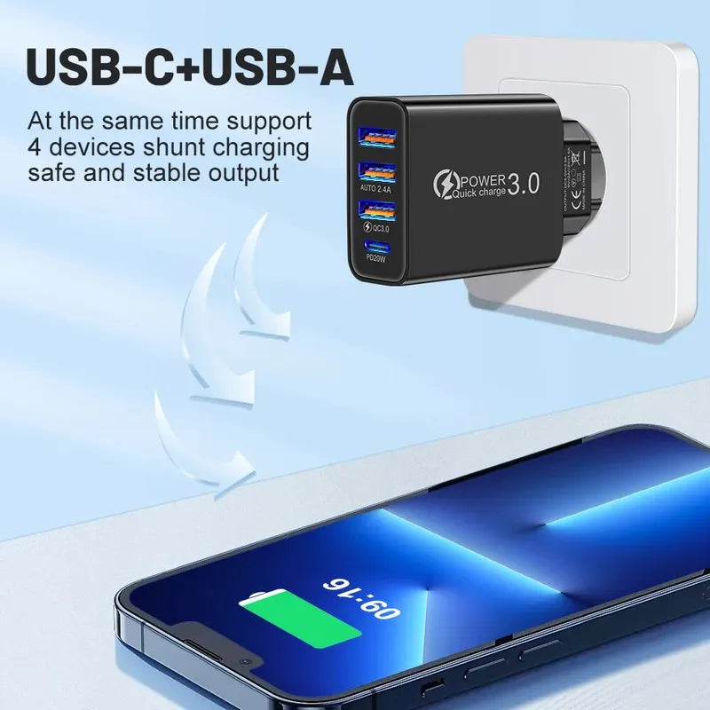 20W Multi-Port USB Power Adapter Charger for Mobile Phones and Tablets