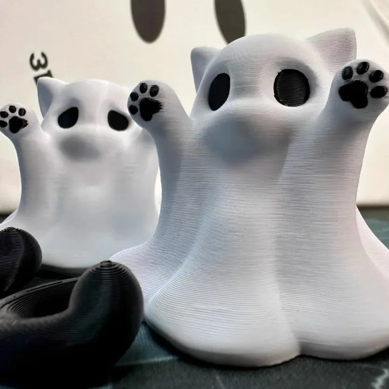Mini Ghost Cat Ornaments Halloween Desk Decor Cute Kitten Figurines Gift for Girlfriend