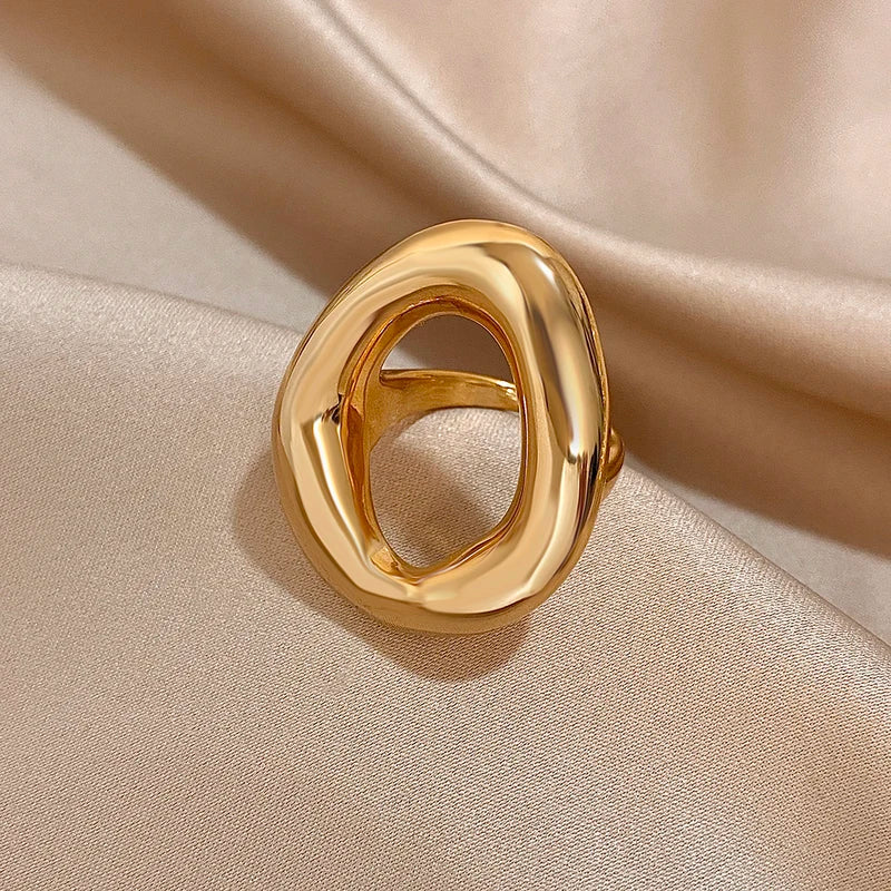Minimalist Stainless Steel Chunky Ring for Women - Geometric Large Size Waterproof Jewelry