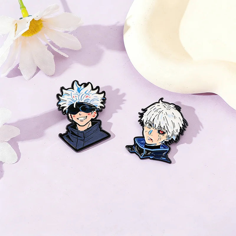 2Pcs Anime Character Lapel Pins - Kaneki Ken Gojō Satoru Enamel Brooches Gift