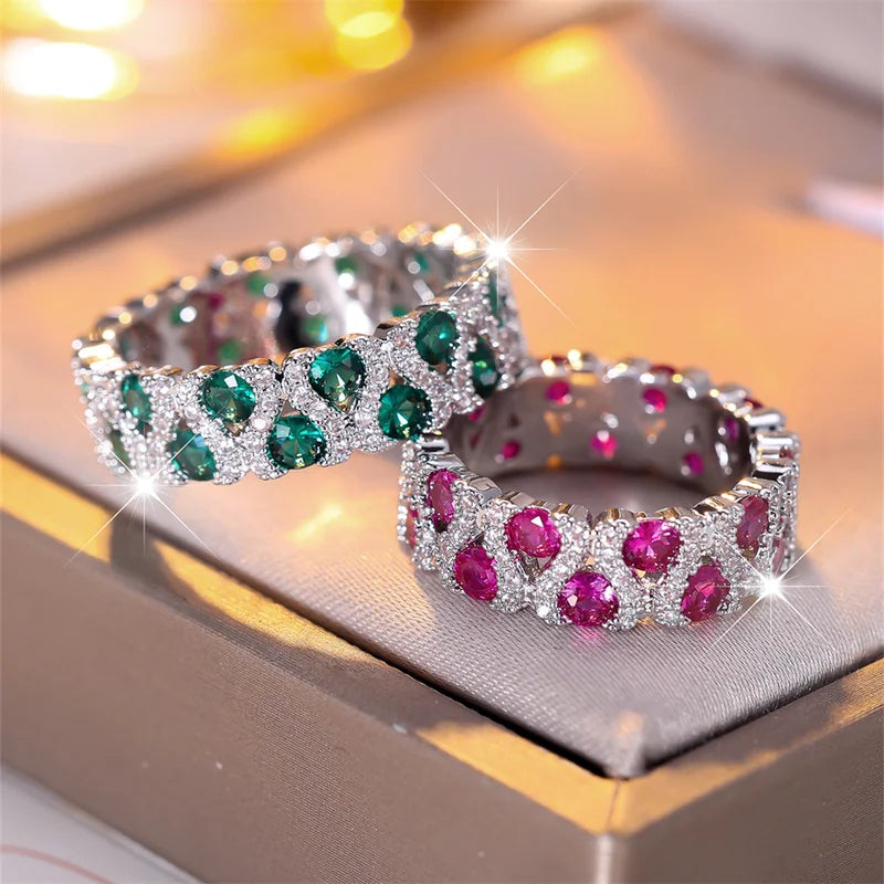 Trendy Silver Color Engagement Ring with Round Zircon for Women Bridal Jewelry