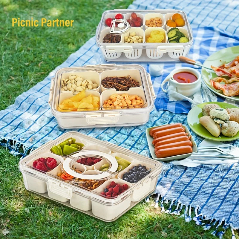 4-Grid Snack Container with Lid - Portable Food Storage & Organizer