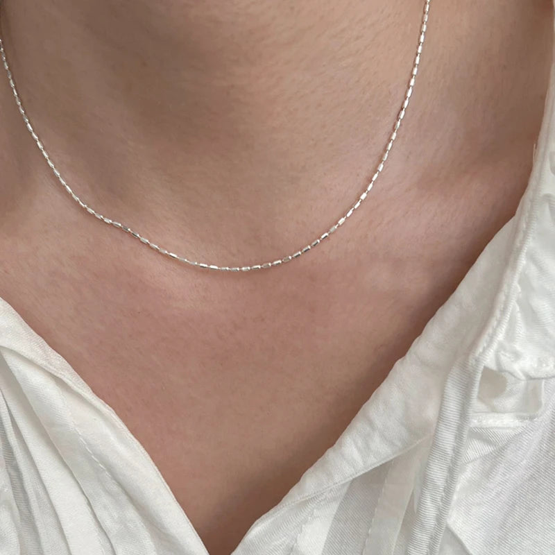 Sterling Silver Geometric Bead Necklace for Women - Delicate Collarbone Chain