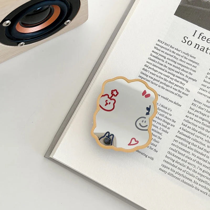 3D Cute Cartoon Makeup Mirror Ring Grip Phone Holder Stand - Universal Compatibility