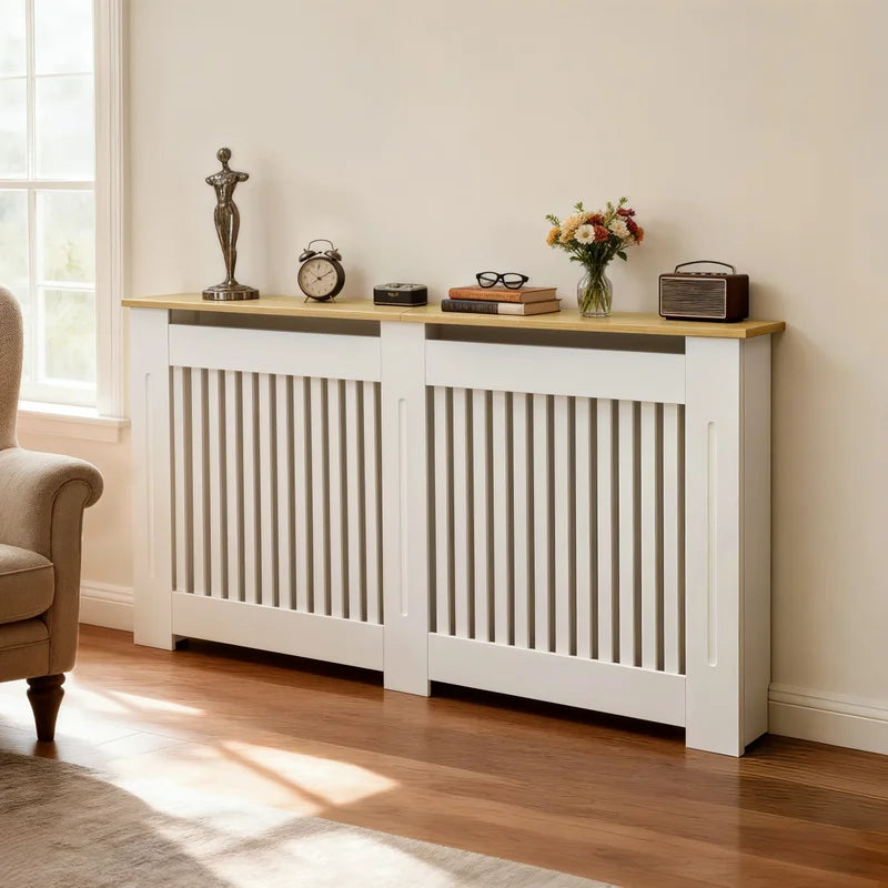 Radiator Cover for Home & Office - MDF Wood Grain Heating Guard with Protective Panel