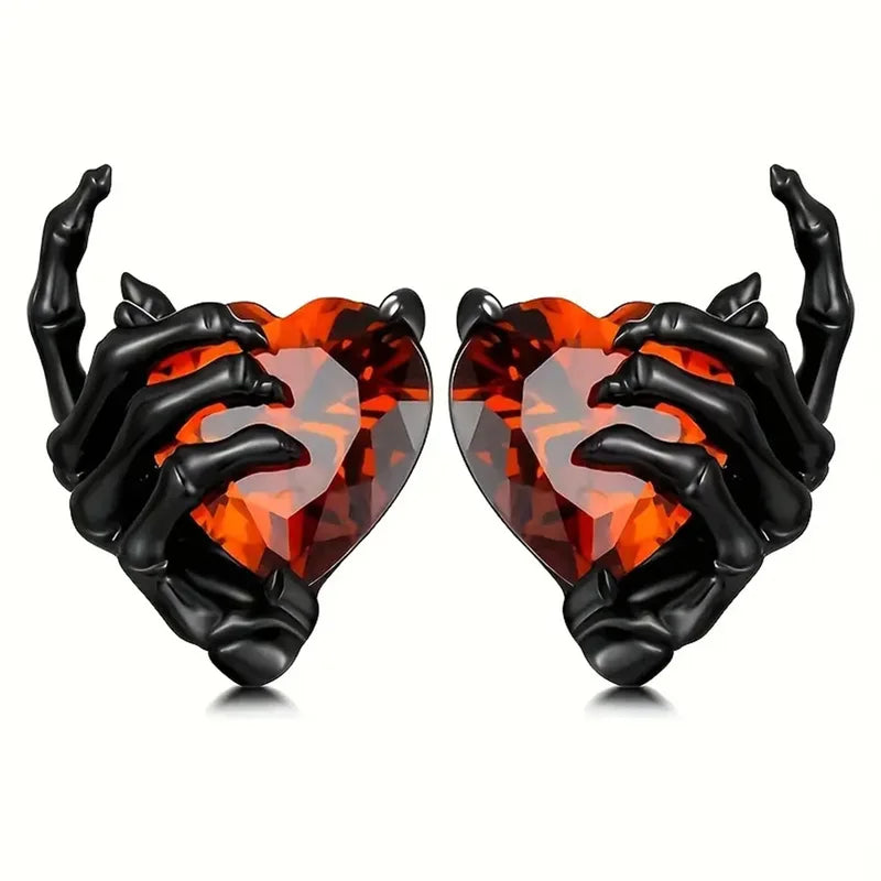 Creative Halloween & Easter Palm Heart Earrings with Skull Angel Wings - Multiple Colors