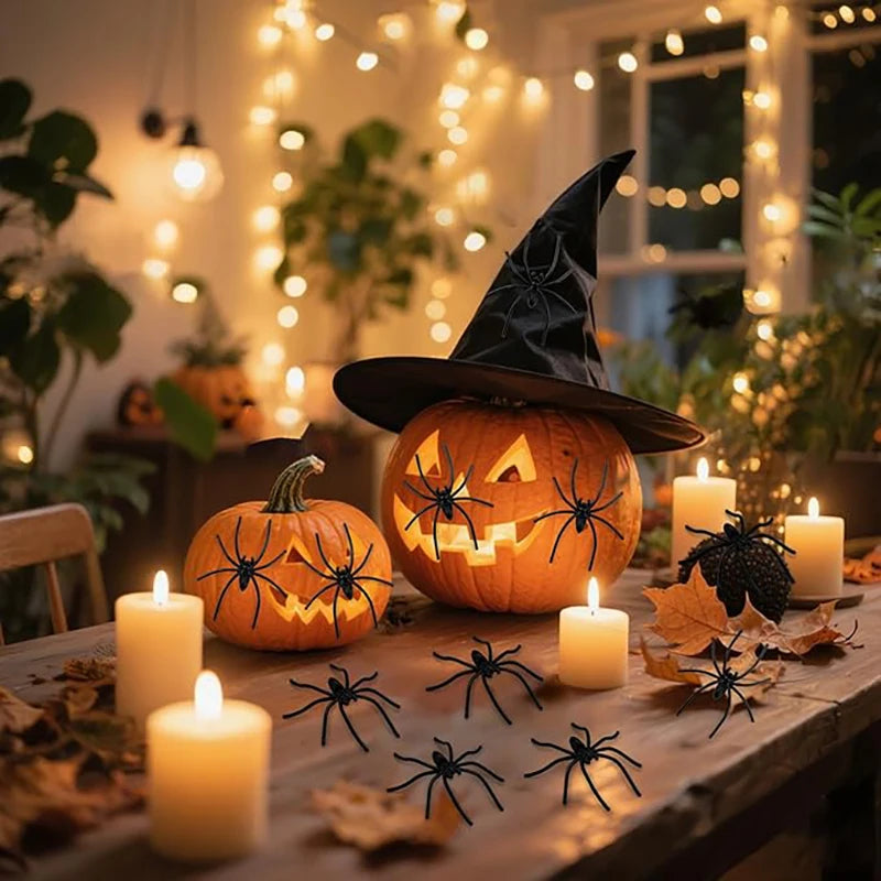 50/100Pcs Fake Plastic Spider Halloween Decorations Haunted House Prank Supplies