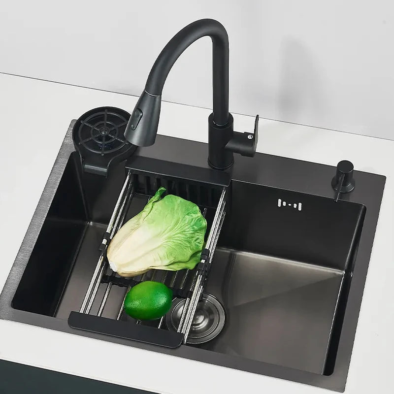 Large Stainless Steel Kitchen Sink with Integrated Faucet & Drain Basket