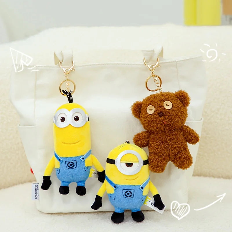 Anime Minions Plush Dolls Keychains - Cute Stuffed Animal Bag Charms for Kids