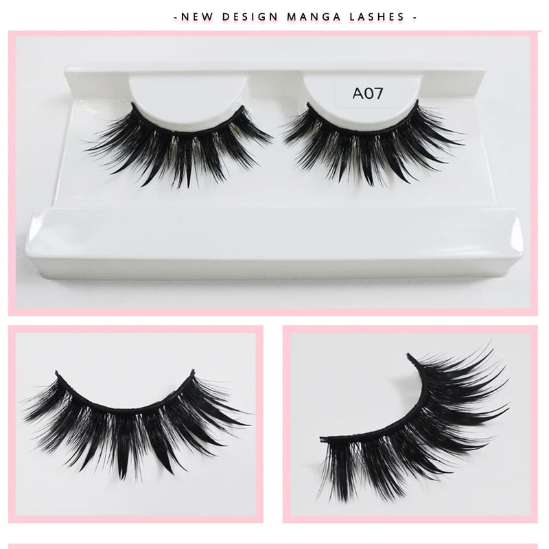 Long Thick Natural False Eyelashes Wet Manga Style 15-20mm for Eye Makeup