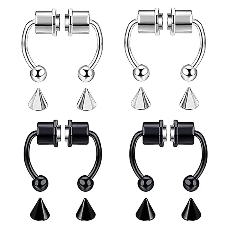 Women Fake Nose Ring Hoop Septum Piercing Body Jewelry - Stainless Steel Magnet