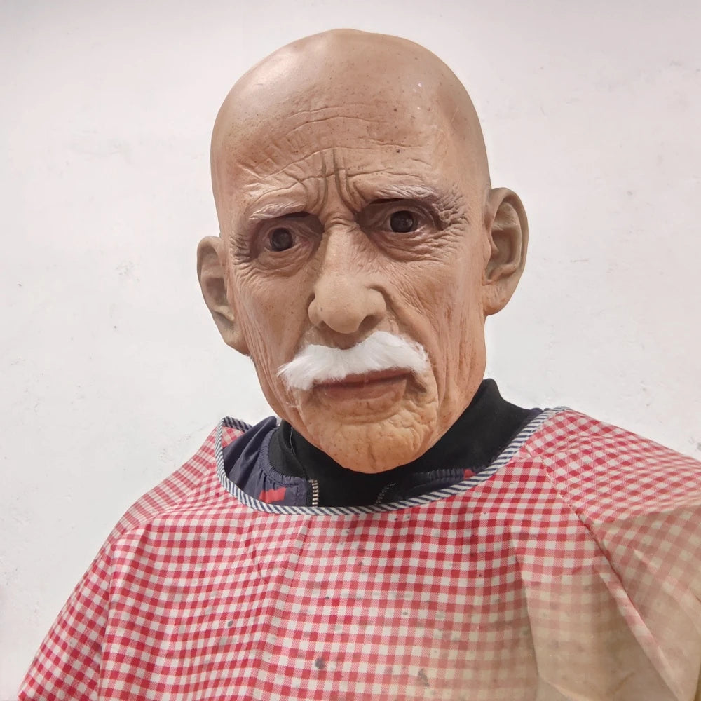 Realistic Elderly Man Latex Mask with Beard for Halloween Cosplay Costume