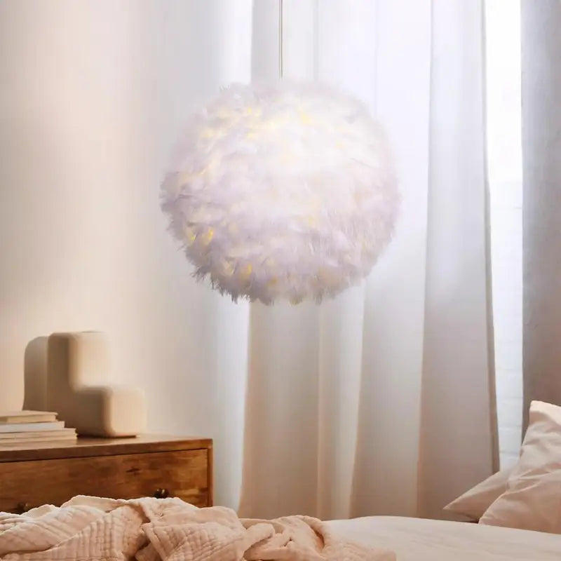 Modern Fluffy Feather Pendant Light E27 Hanging Lamp Fixture for Bedroom Living Room