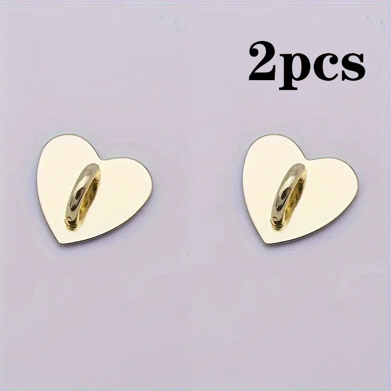 2Pcs Heart-Shaped Metal Phone Charm Holders Self-Adhesive Back Stand Hooks