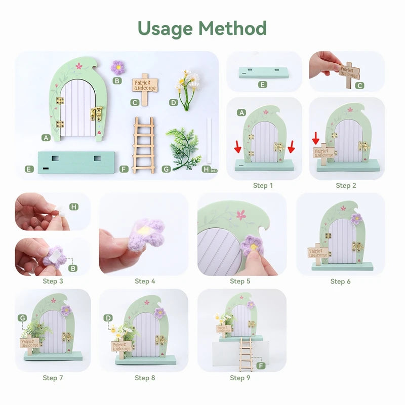 Mini Fairy Door Set with Ladder & Sign for Dollhouse Decor Whimsical Garden Accessory