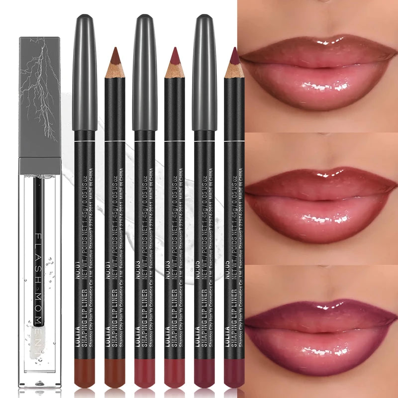 4-Pack Lip Liner and Lip Oil Set - Defined Contours & Moisturizing Shine