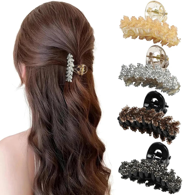 Rhinestone Leaf-Shaped Hair Claw Clamp for Strong Hold Buns - Multiple Colors
