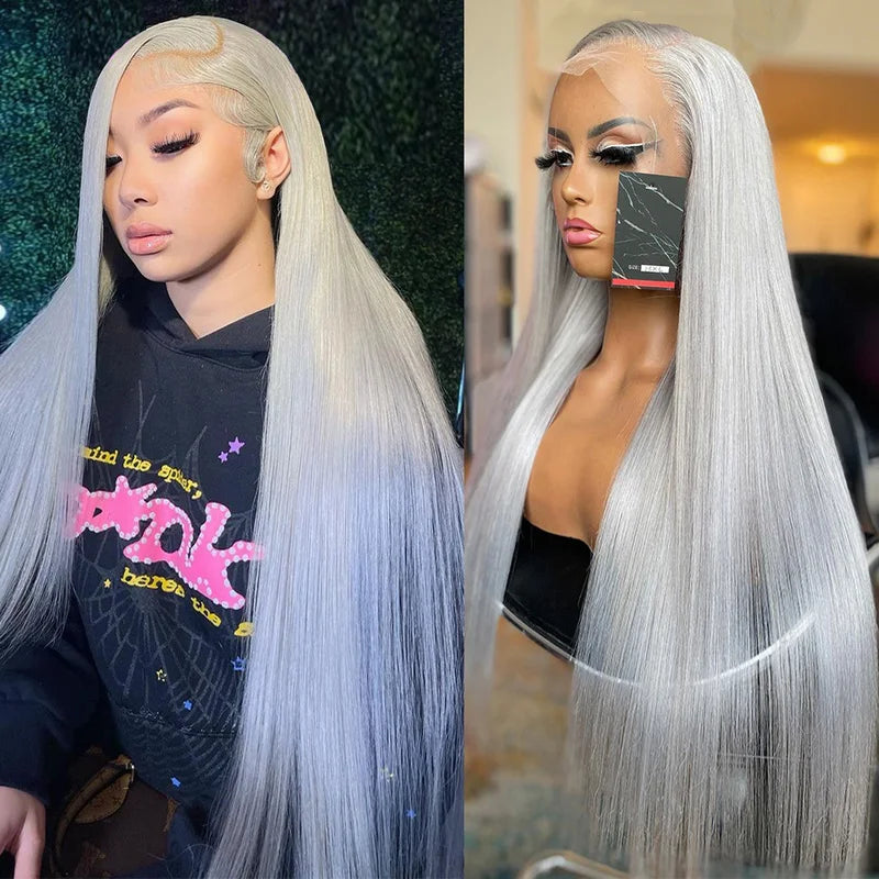 Silver Grey Lace Front Human Hair Wigs for Women - Pre Plucked Body Wave & Blondes