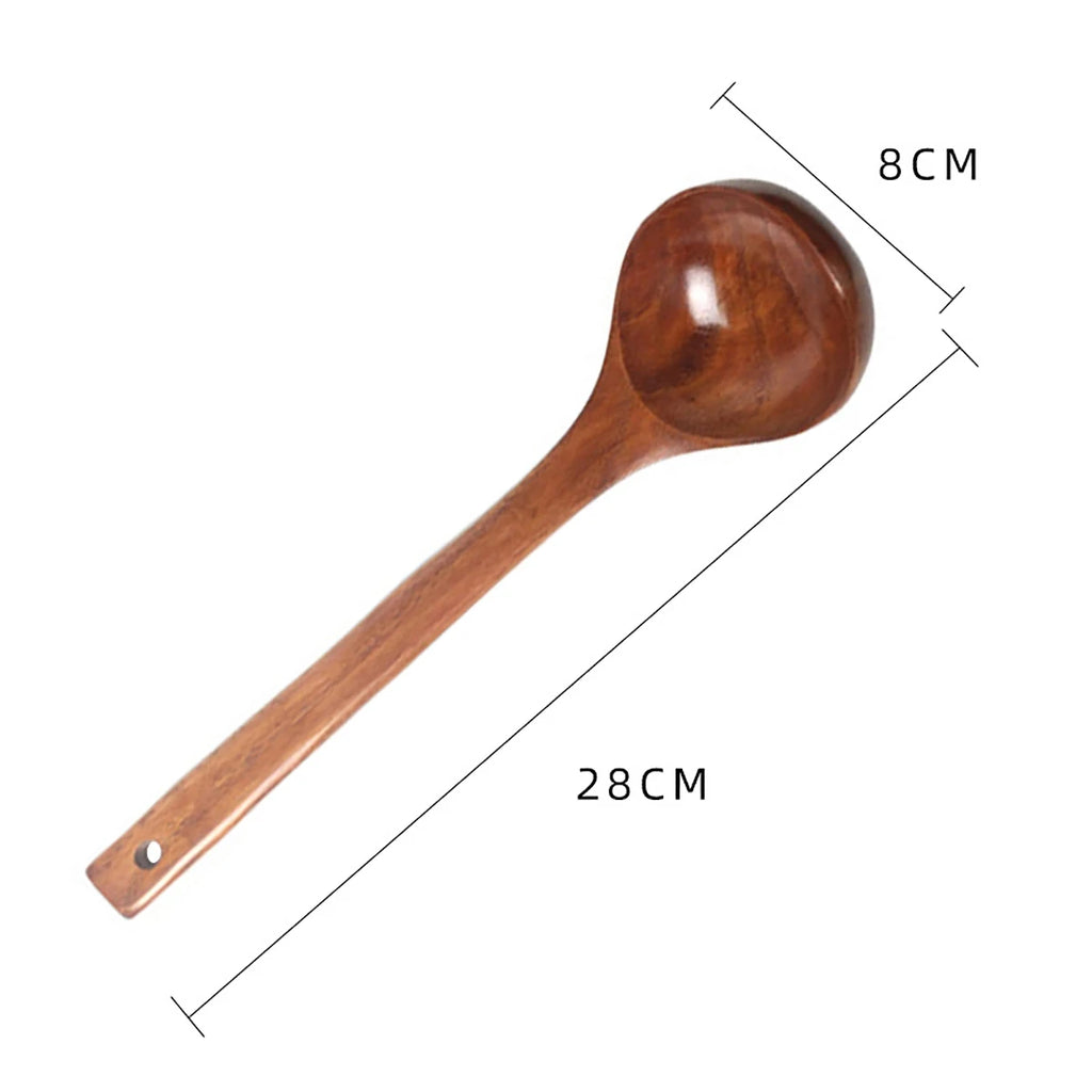 Wooden Soup Ladle Spoon Kitchen Utensils Set Non Stick Pot Cutlery Tableware