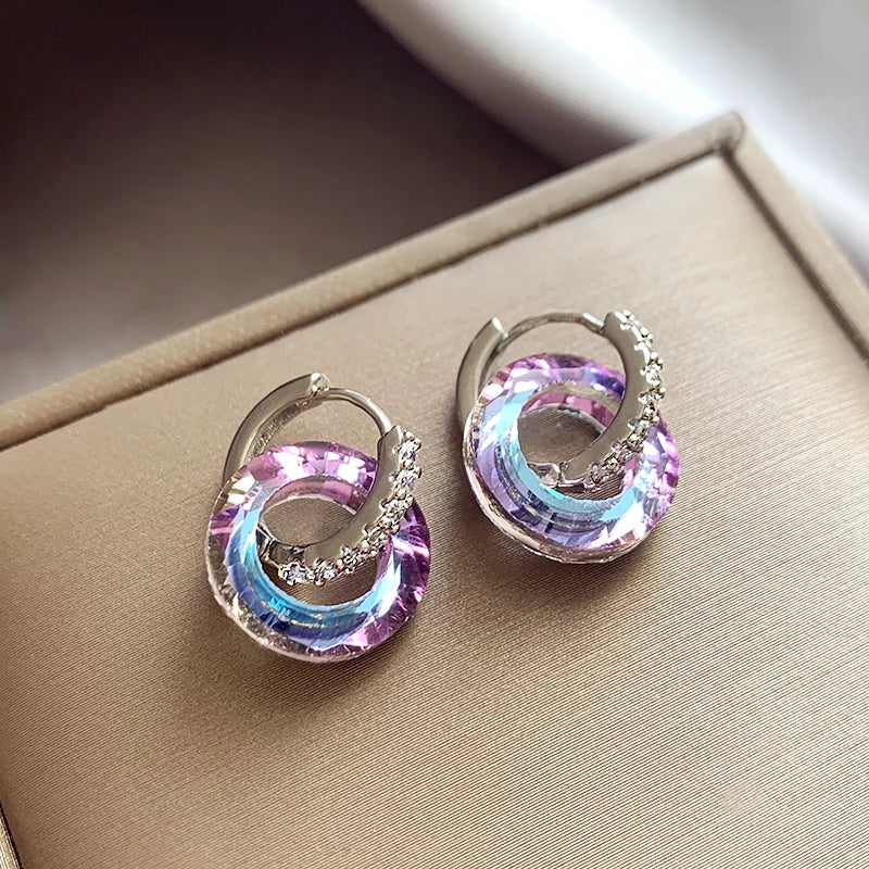 Summer 2024 Fantasy Crystal Circle Ring Buckle Pendant Earrings Jewelry Set for Women