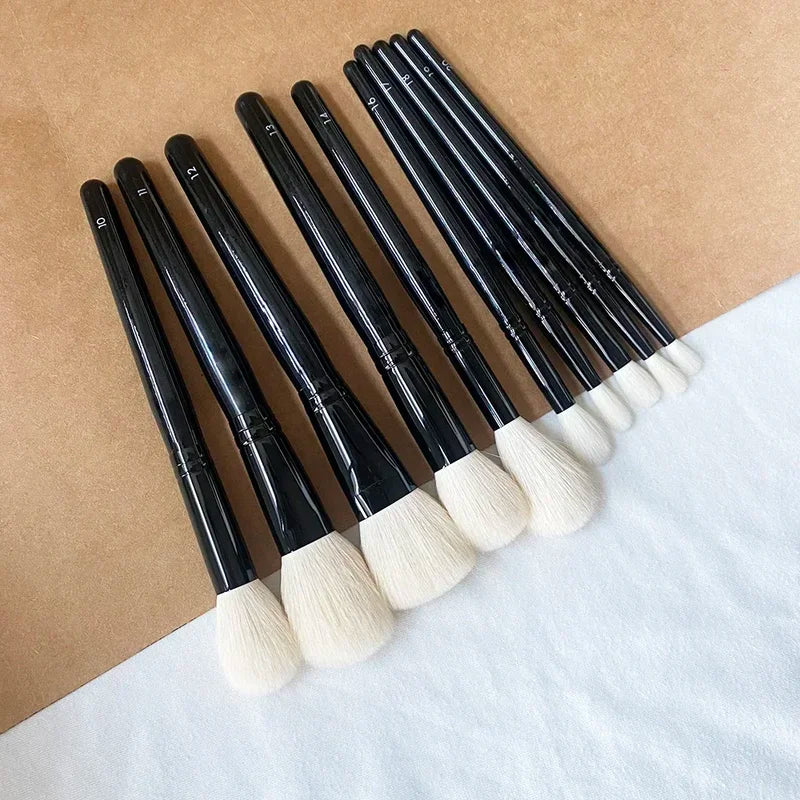 10-Piece Makeup Brush Set with Goat Hair for Face Eye Powder Blush Contour