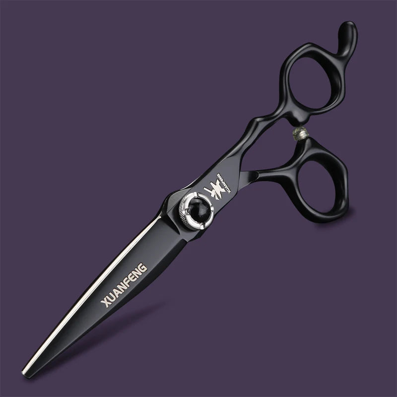 6-Inch Hair Cutting Scissors with Black Gemstone Handles, Professional Steel Thinning & Cutting Tool