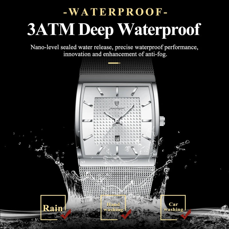 Luxury Business Men's Watch Stainless Steel Mesh Waterproof Luminous Quartz Wristwatch