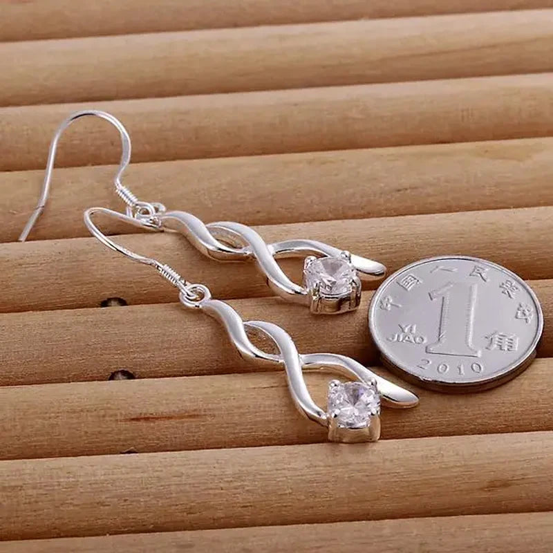 925 Sterling Silver Drop Earrings for Women - Elegant Crystal Jewelry, Christmas Gift