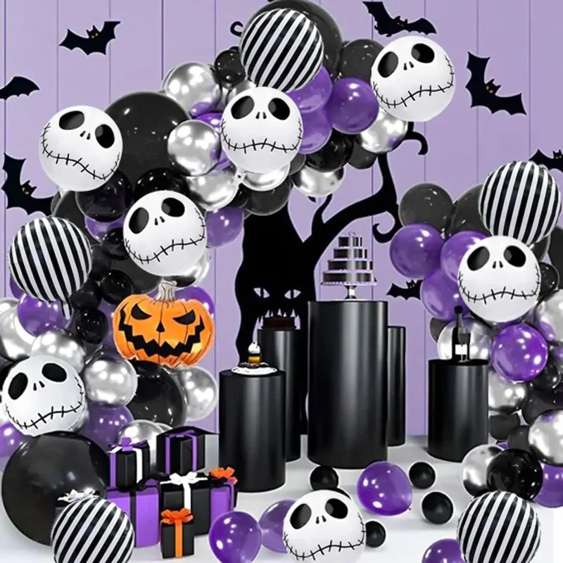 12 pcs 18 Inch Halloween Skull Black and White Striped Foil Balloons Party Decorations