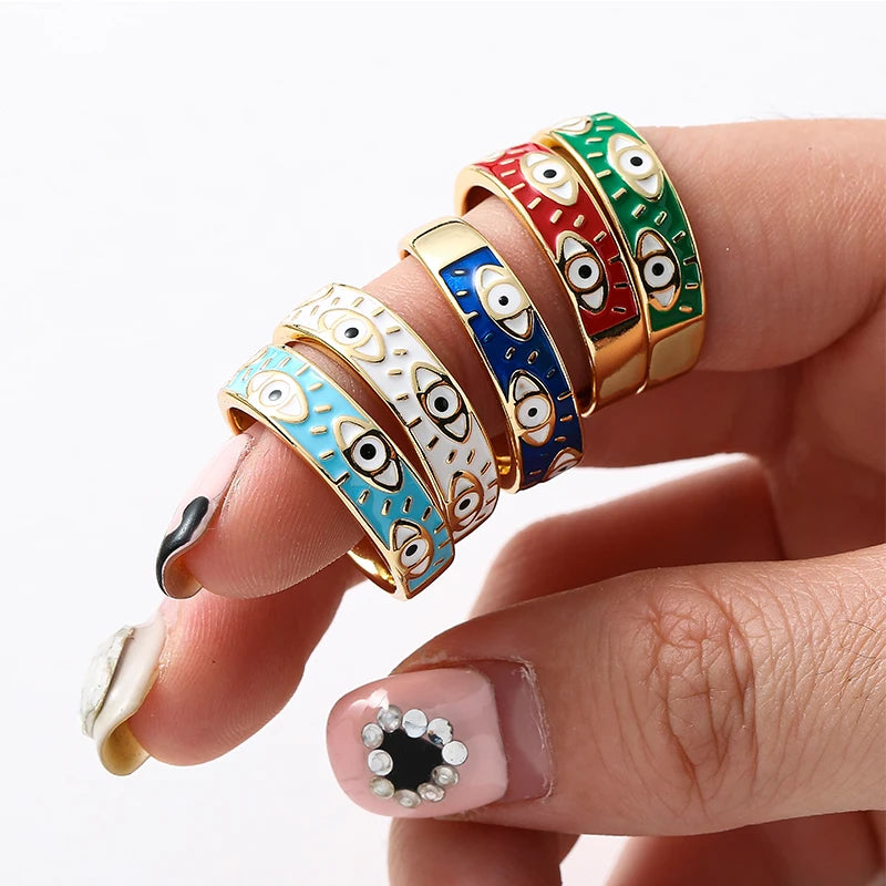 Adjustable Stainless Steel Evil Eye Finger Ring for Women Jewelry Gift