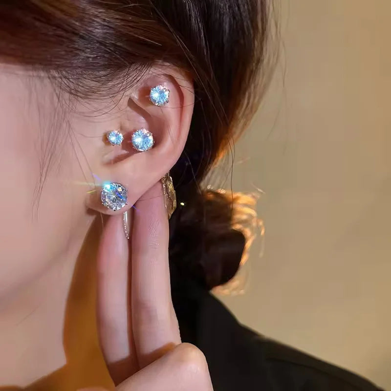 Magnetic Ear Clip Non Piercing Jewelry Pack - Unisex Punk Round Zircon Earrings