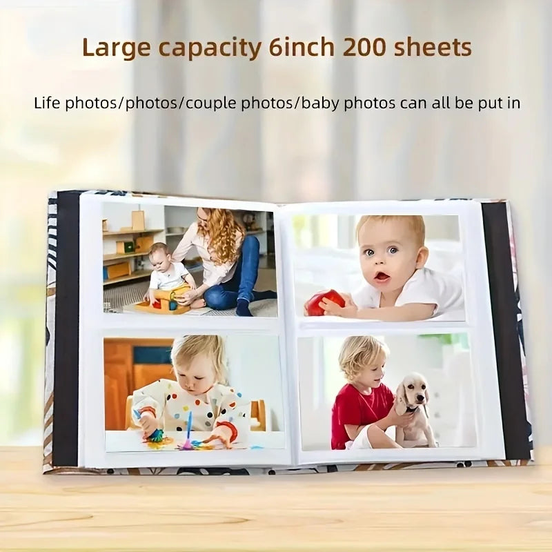 Large-Capacity Family Photo Album with 200 Pockets & Fabric Cover, 6 Inch