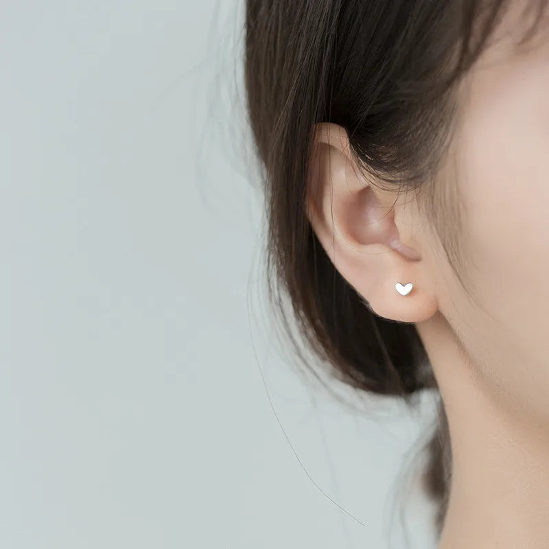 Minimalist Sterling Silver Heart Stud Earrings for Women and Teens