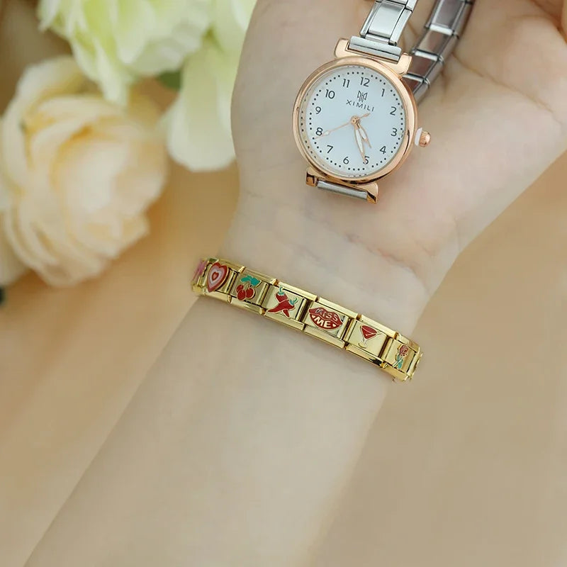 Fashion Flower Cherry Heart Kiss Me Pepper Italian Charm Bracelet Links - 9mm Fit