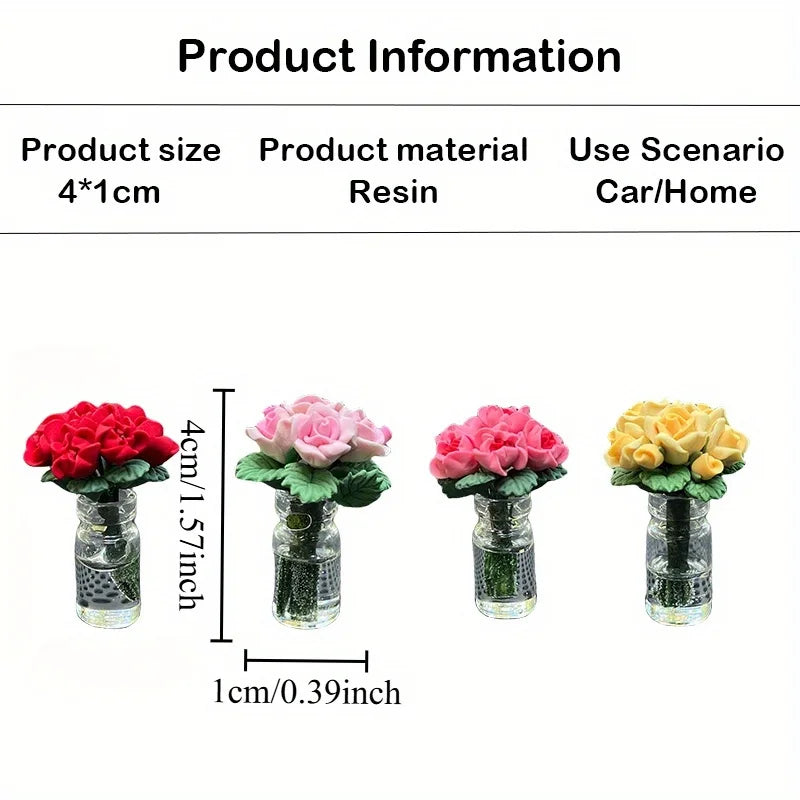 Car Interior Decoration Mini Resin Rose Sunflower Vase - Auto Center Console Ornament