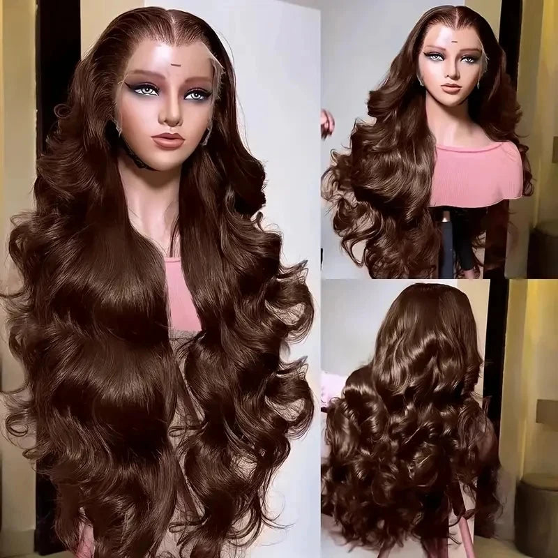 Transparent Chocolate Brown Body Wave Lace Front Wig 13x6 Human Hair 250% Density