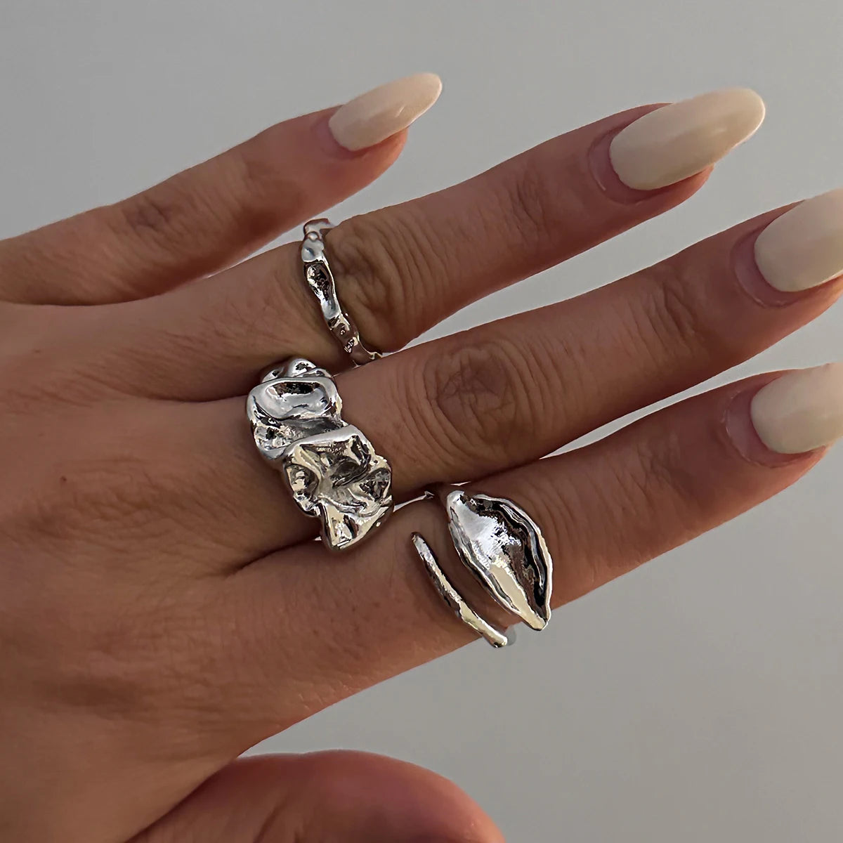 Geometric Open Ring Set Women 3pcs Adjustable Gold Finger Jewelry