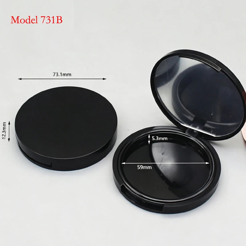 Round Plastic Makeup Compact Case with Mirror for Powder & Blush - Black