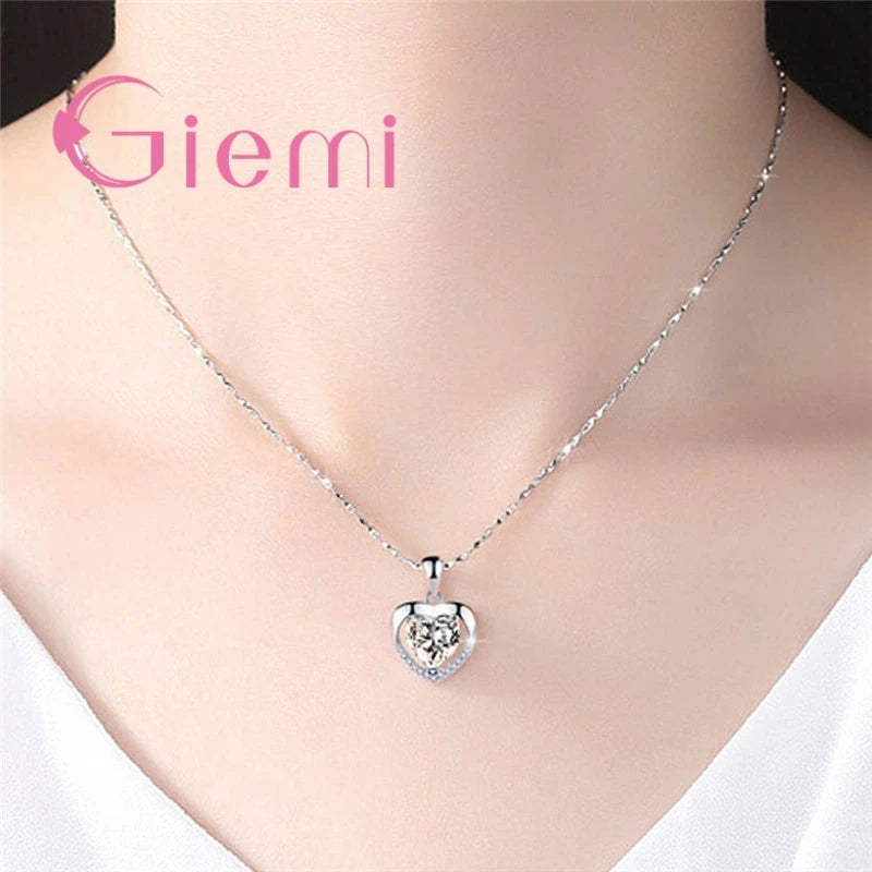 Sterling Silver Pendant Necklace for Women Engagement Romantic Heart Jewelry